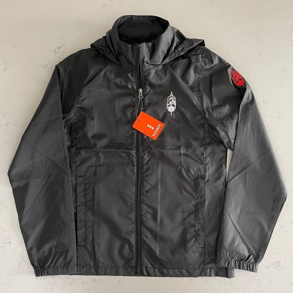 Elevate W Darien Lightweight Full Zip Windbreaker Jacket w Hood Black Sz XS NWT